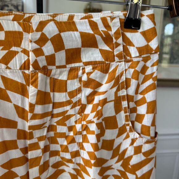 Free People Menorca Mustard Psychedelic Check Wide-Leg Cropped Pants 0 - Picture 3 of 10